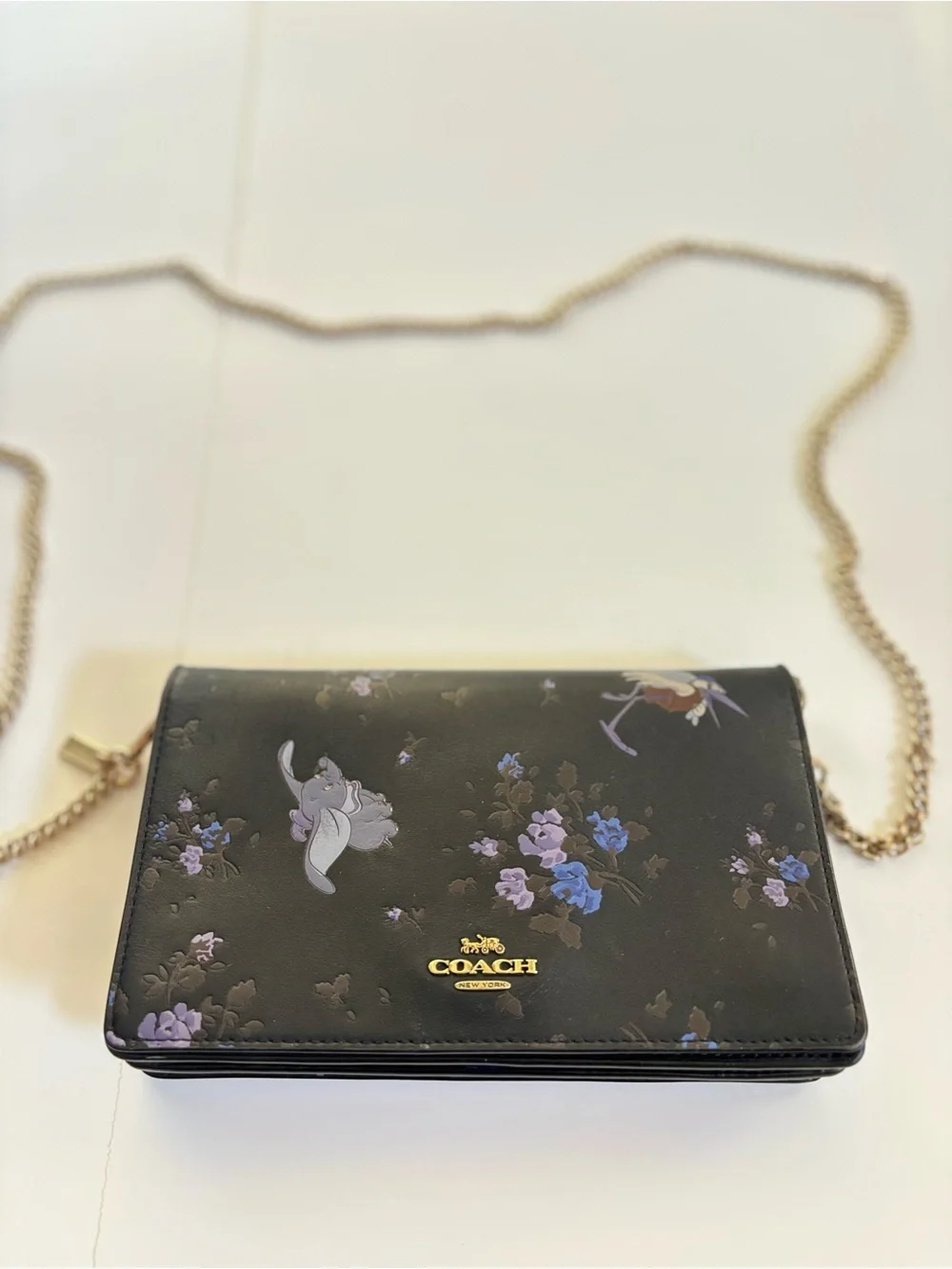 RARE Coach x Disney Dumbo Black Floral Leather Chain Crossbody